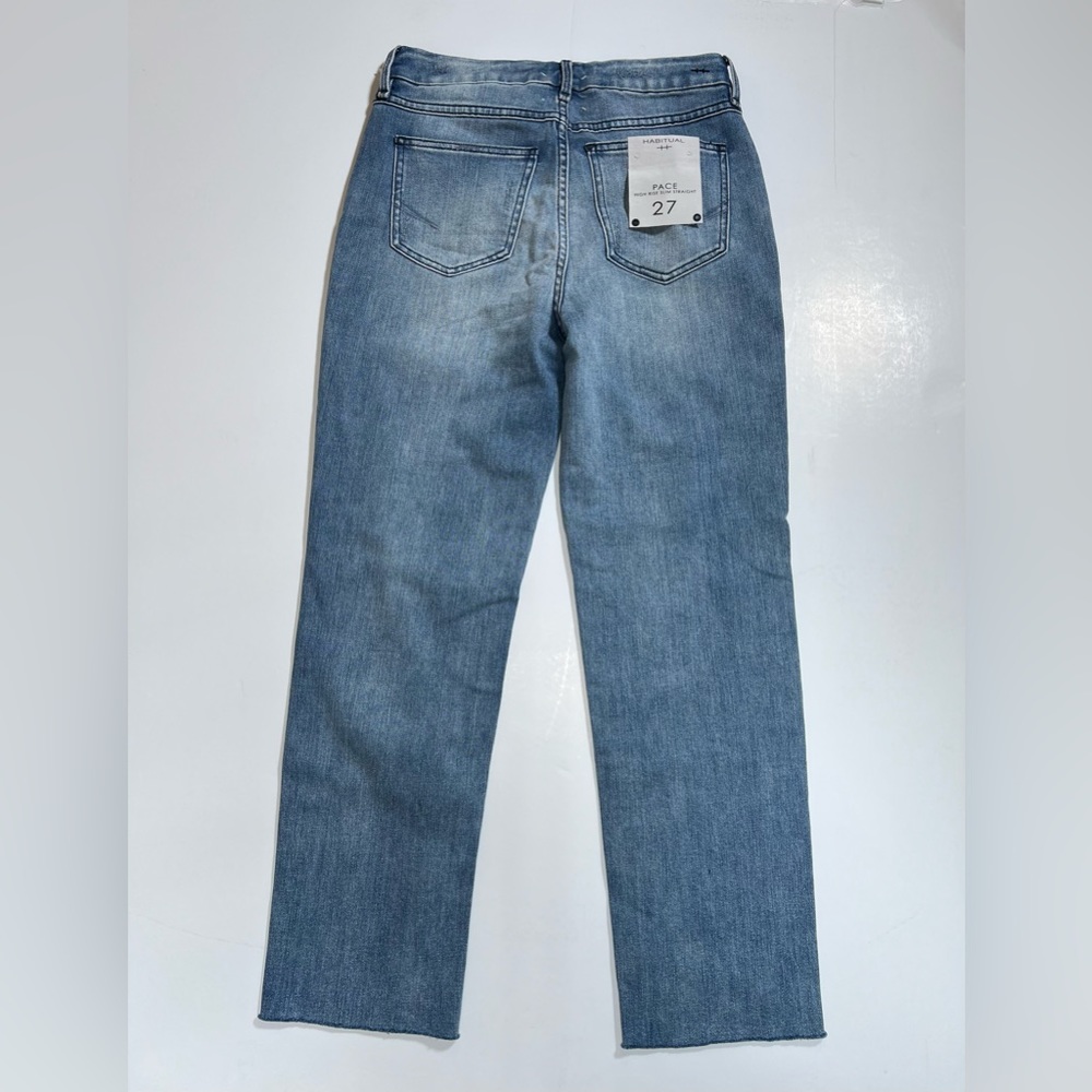 Habitual Pace High Rise Slim Straight Jeans 27 Light Wash Cropped Slit Hem - Picture 10 of 16